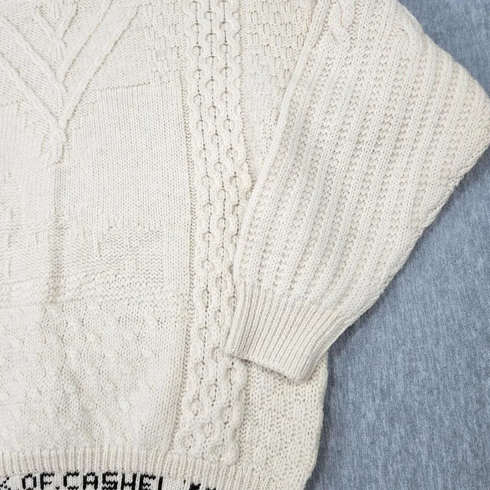 Shamrock Wool Sweater Mens XL Cream Rock of Cashel Irish Knit Pullover Ireland